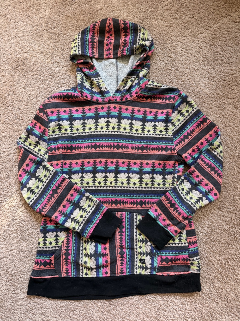 Aztec Pattern Pullover Hoodie in Black, Pink, Blue, Lime DepartWest Large